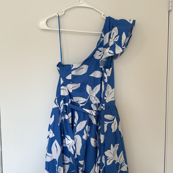 NWT J. Crew One Shoulder Blue White Floral Cotton Midi Dress - Picture 5 of 14